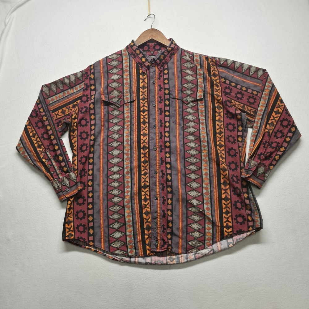 Painted Mesa Men's Southwestern Aztec Long Sleeve Button Up Shirt Size XL